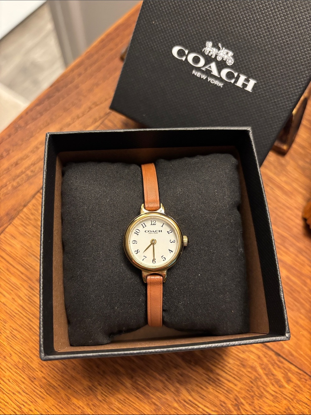 COACH Women's Brown Leather Strap Watch with Gold Case